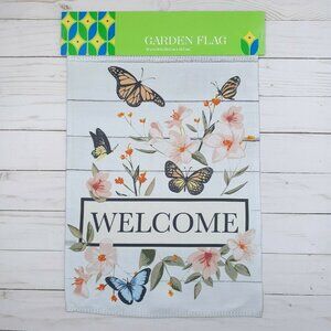 Mini Garden Flag Welcome Flowers Butterflies 12x18